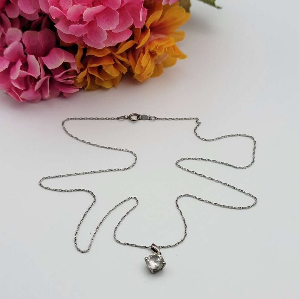 Vintage Signed 925 Sterling Silver Lab Sapphire Pendant Necklace Spring 19.5"
